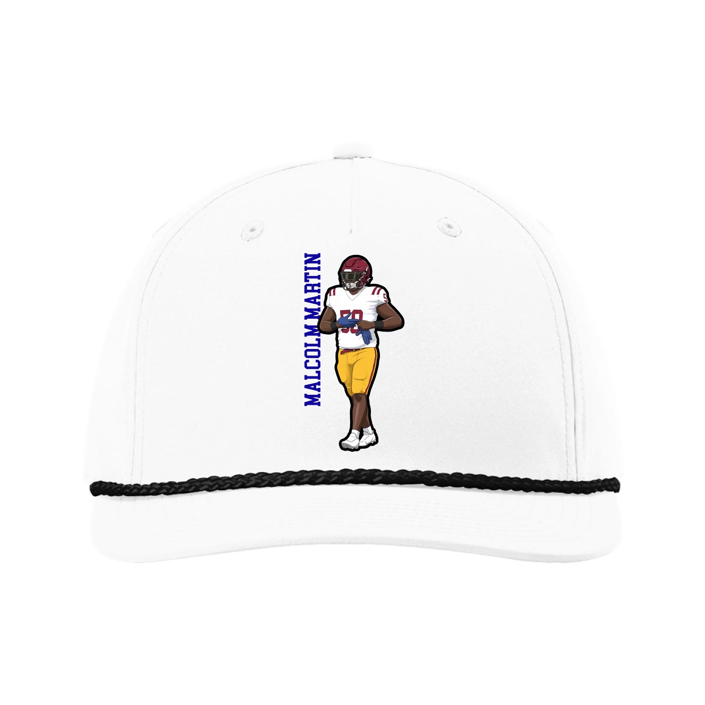 Five-Panel Classic Rope Cap — Name Vertical in White