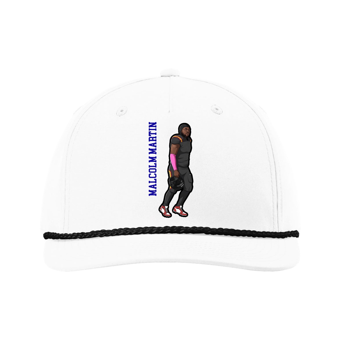 Five-Panel Classic Rope Cap — Name Vertical in White