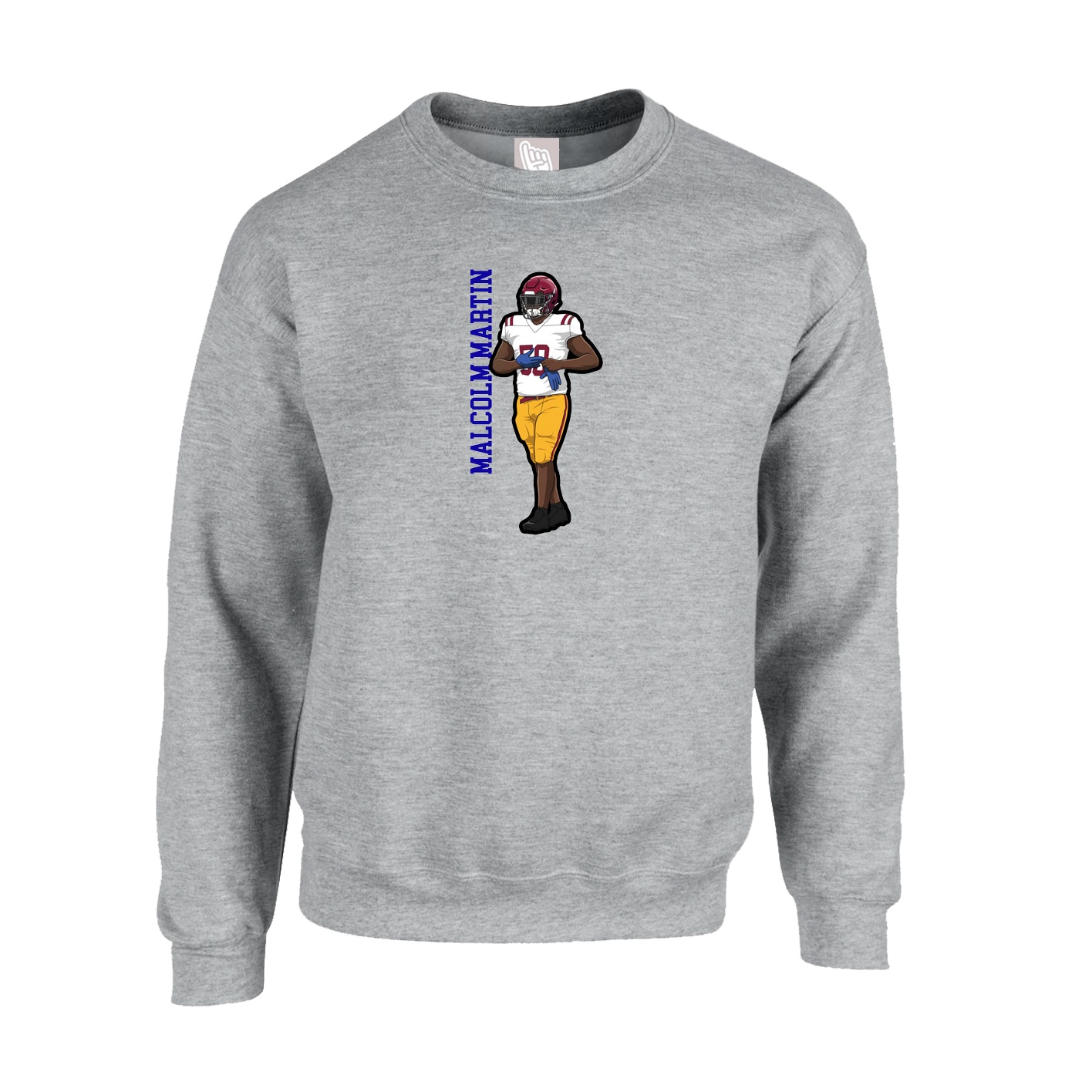 Fleece Crew — Name Vertical in Grey