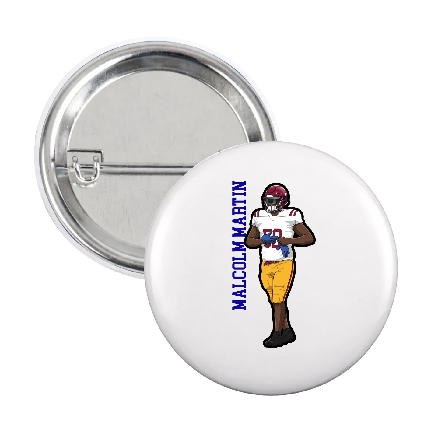 Game Day Button — Name Vertical in White