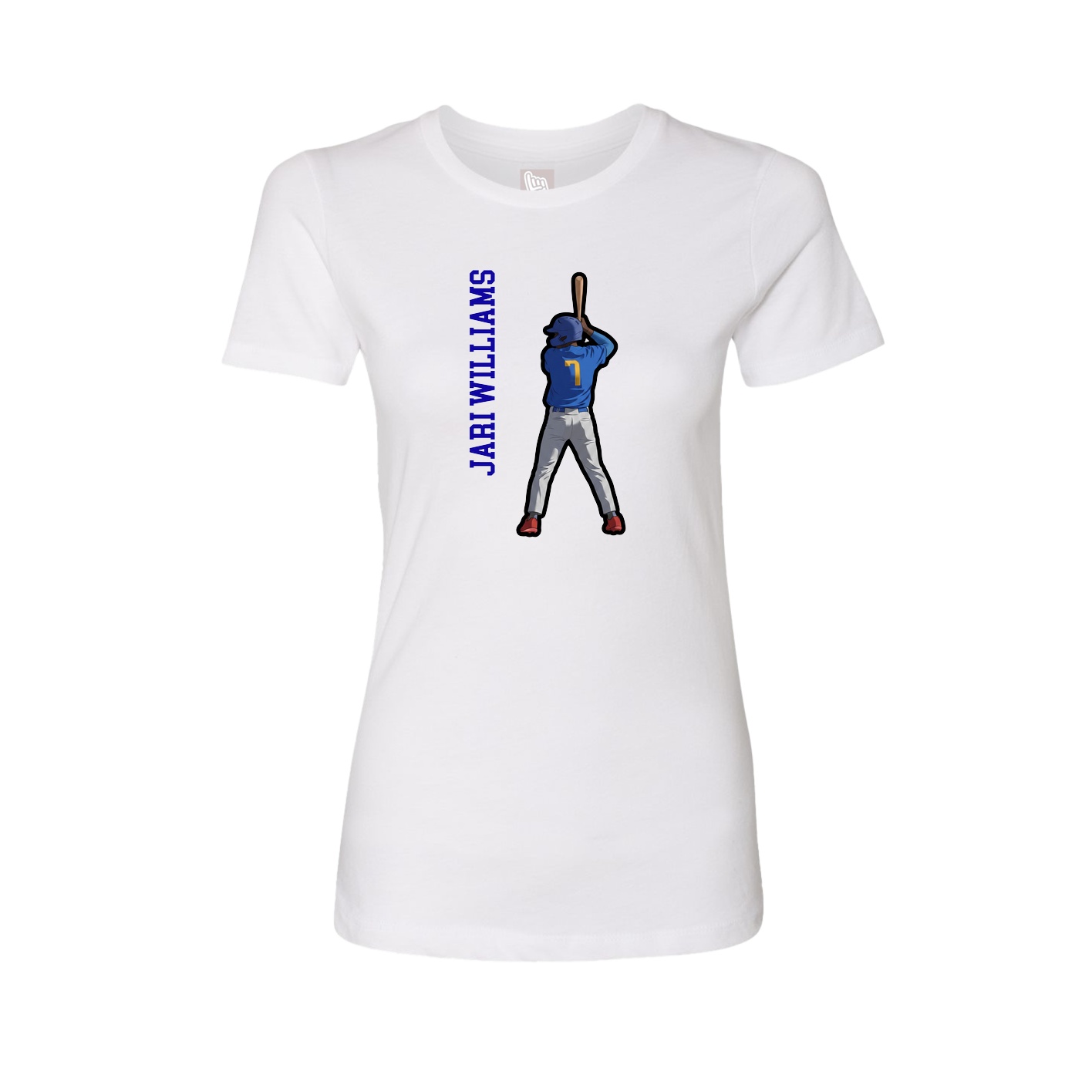Womens Tee — Name Vertical in White