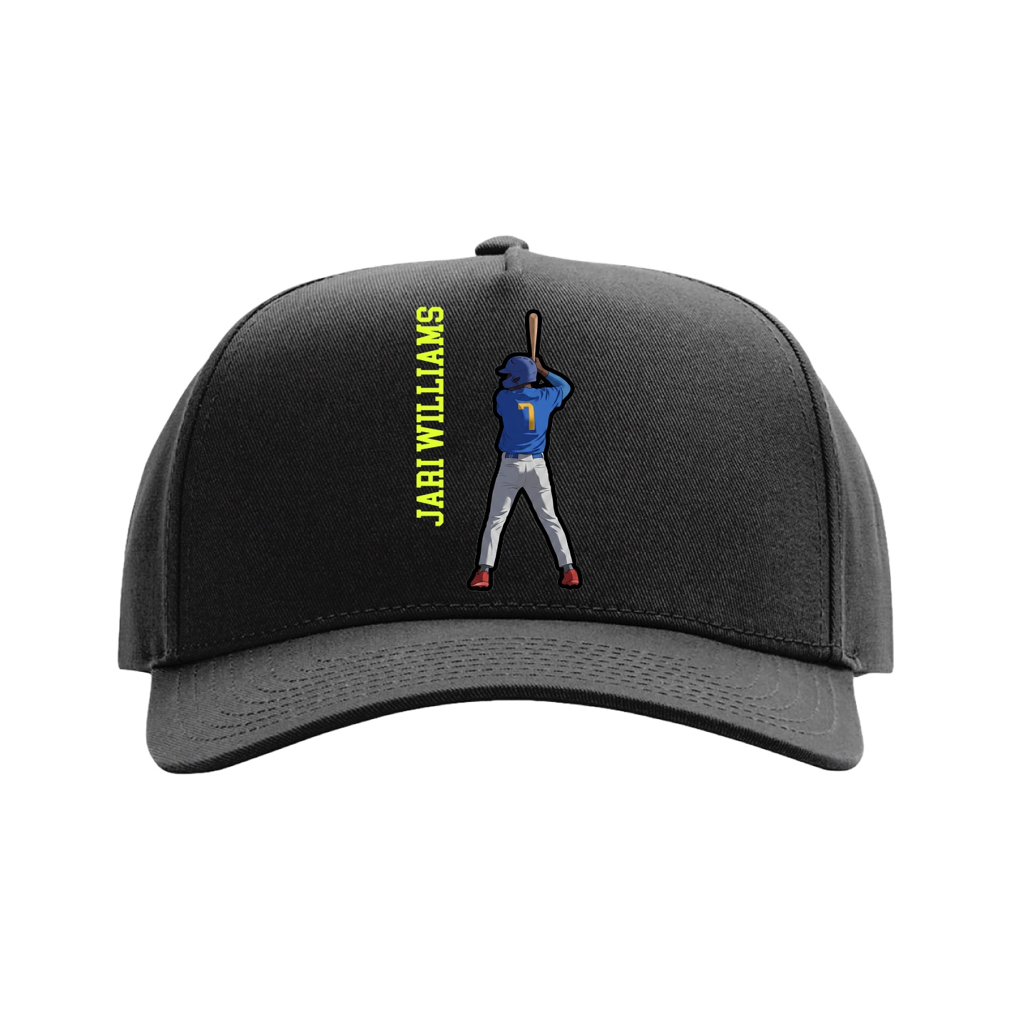 Full Fabric Five-Panel Champ Cap — Name Vertical in Black