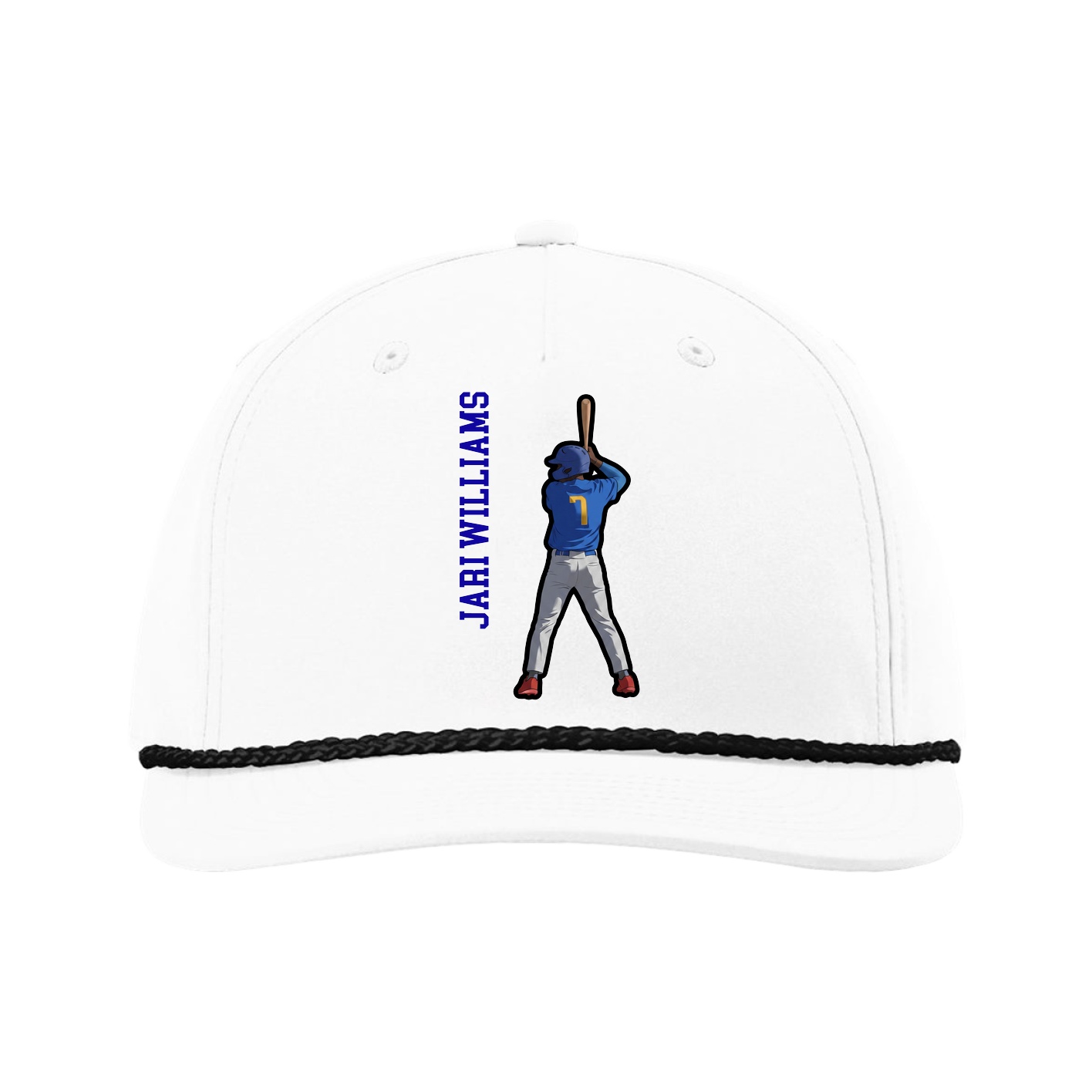 Five-Panel Classic Rope Cap — Name Vertical in White