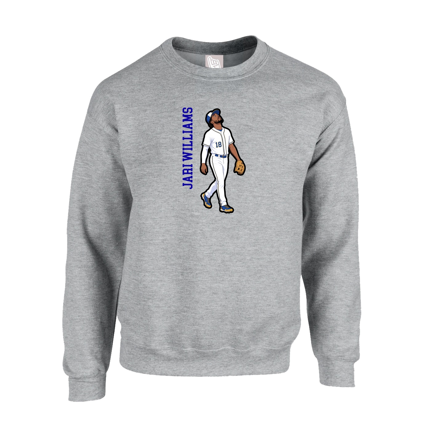 Fleece Crew — Name Vertical in Grey