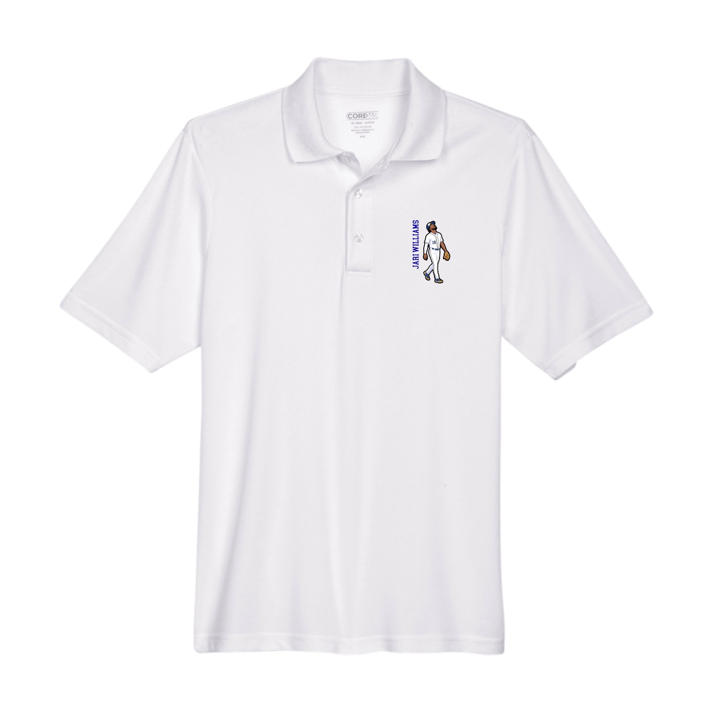 Performance Polo — Name Vertical in White