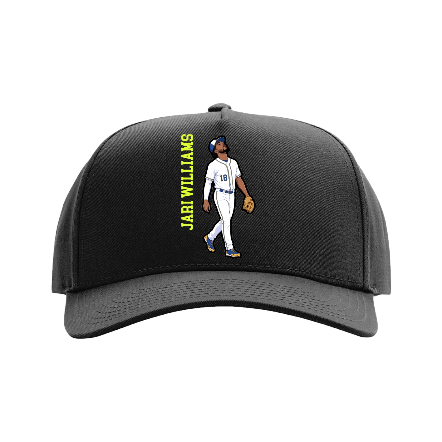 Full Fabric Five-Panel Champ Cap — Name Vertical in Black