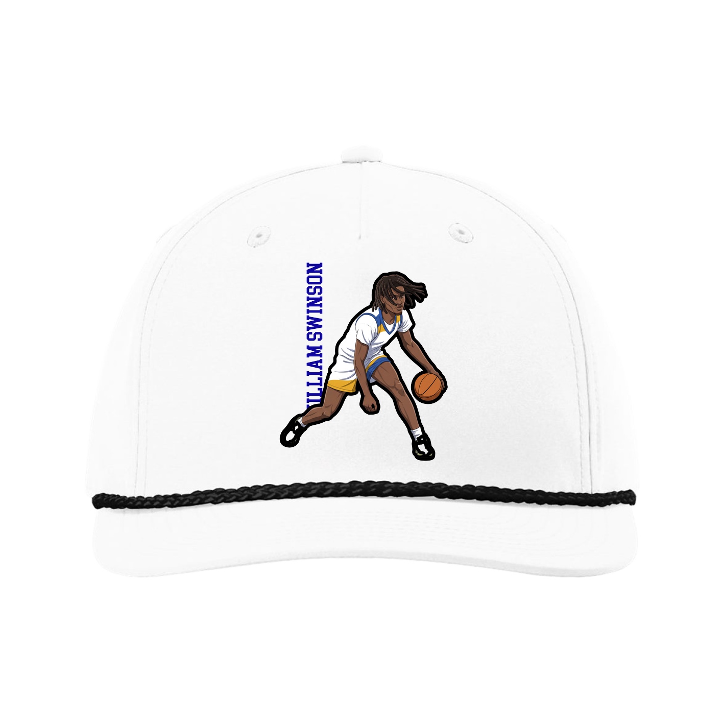 Five-Panel Classic Rope Cap — Name Vertical in White