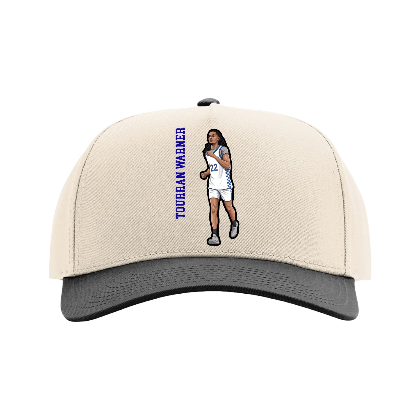 Full Fabric Five-Panel Champ Cap — Name Vertical in Cream/Black
