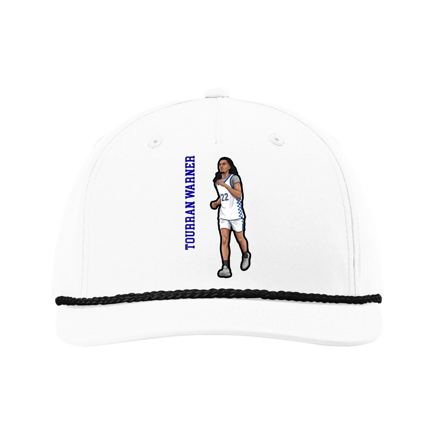 Five-Panel Classic Rope Cap — Name Vertical in White