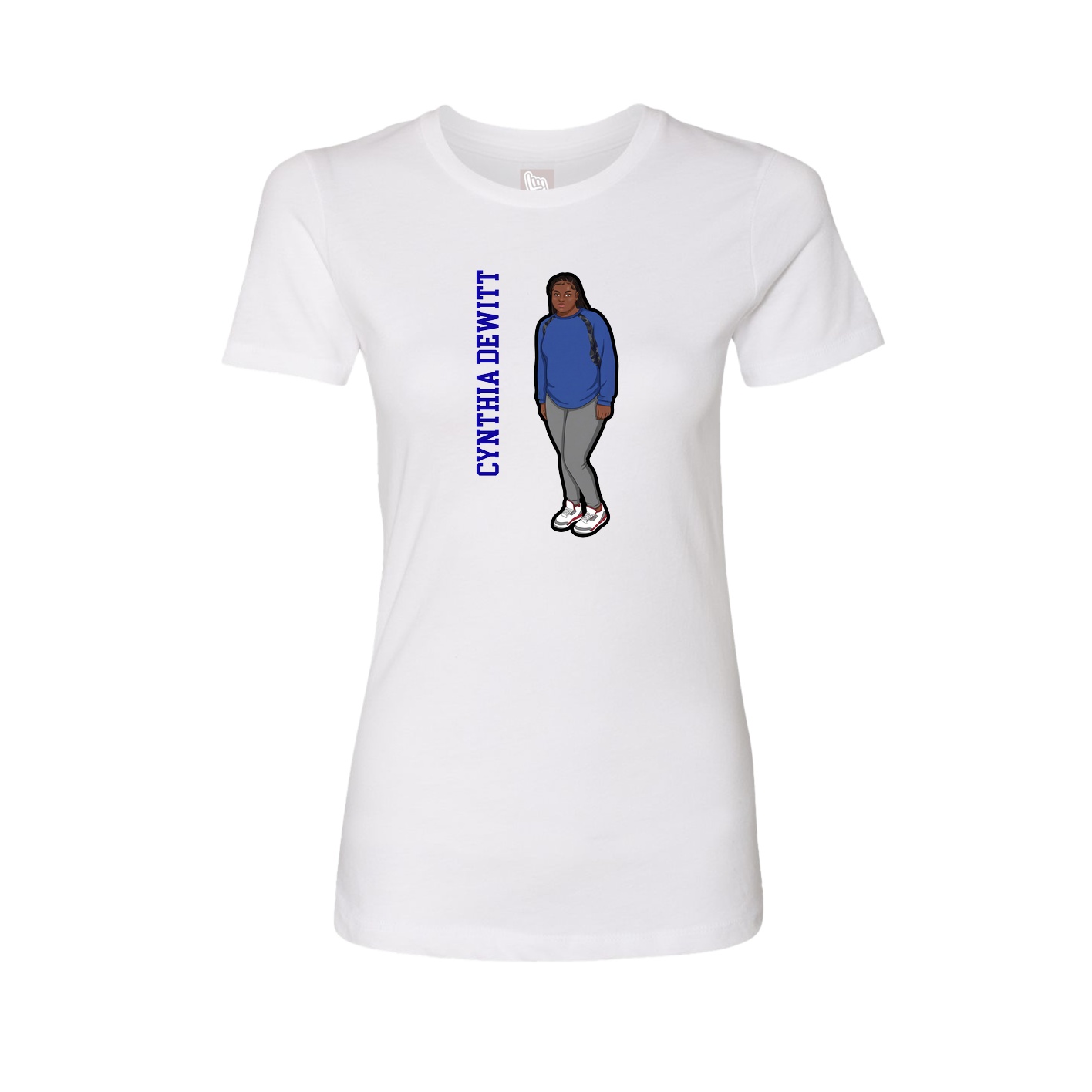 Fitted Women's Tee — Name Vertical in White