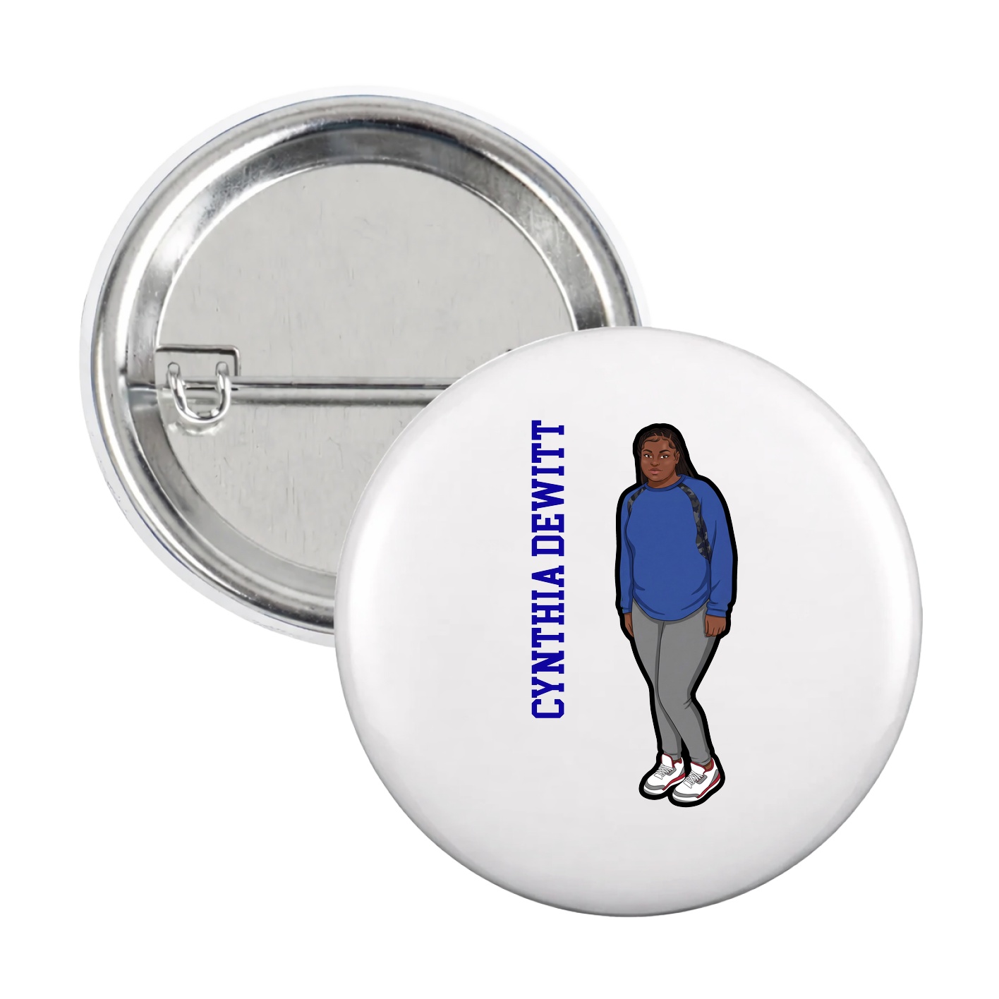 Game Day Button — Name Vertical in White