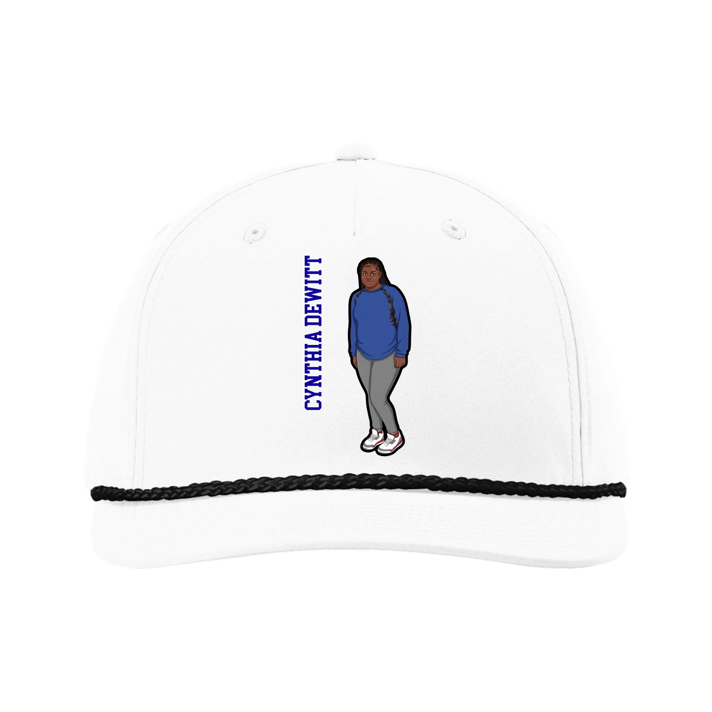 Five-Panel Classic Rope Cap — Name Vertical in White