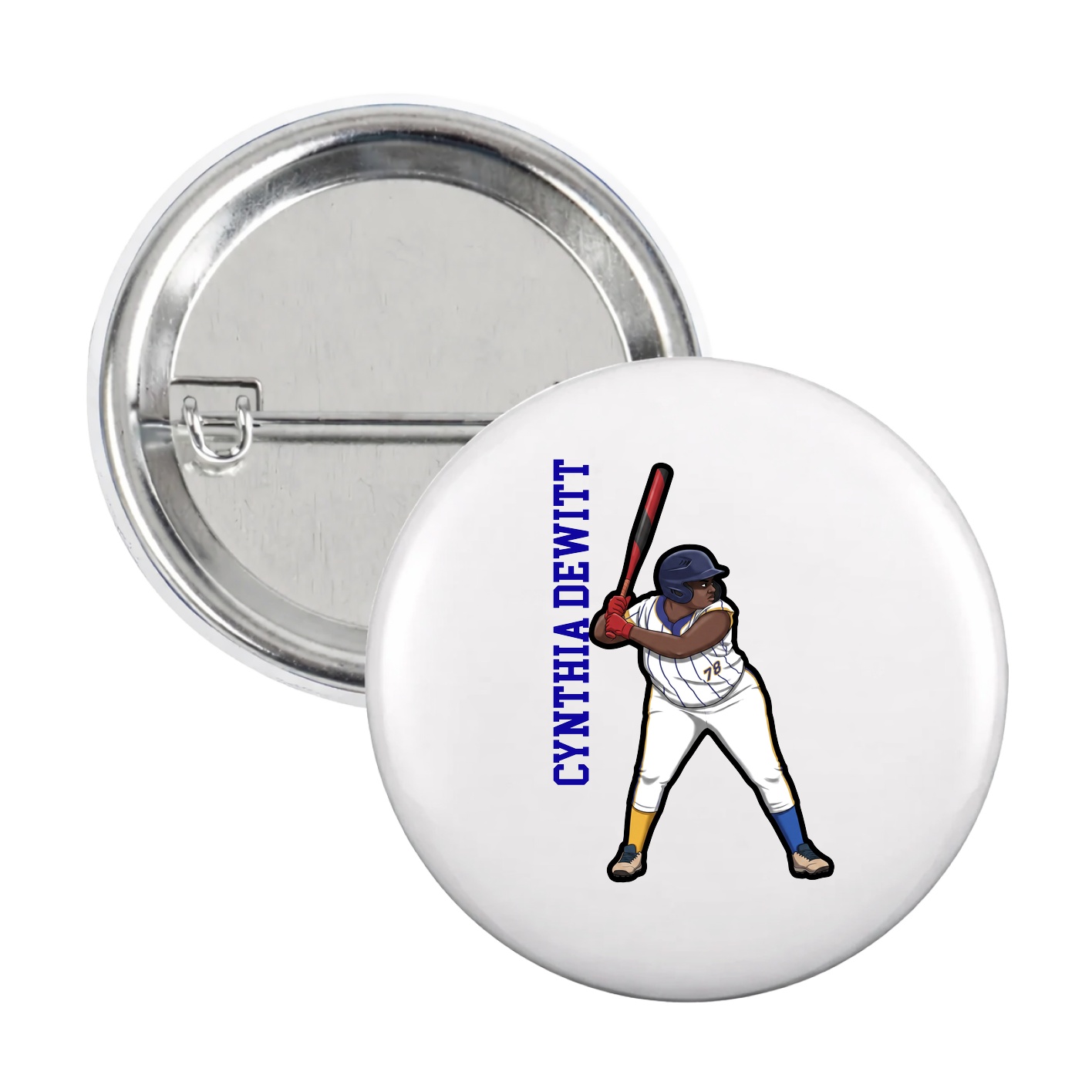 Game Day Button — Name Vertical in White