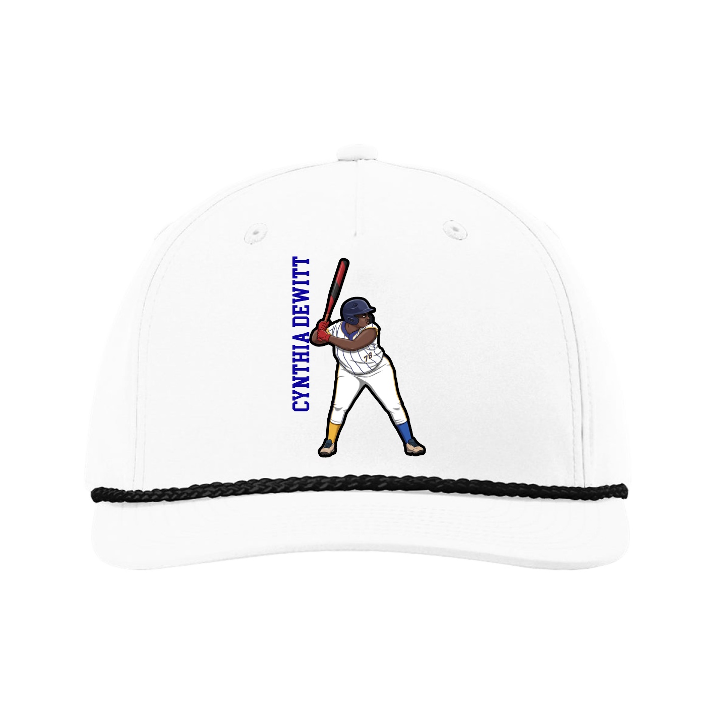 Five-Panel Classic Rope Cap — Name Vertical in White