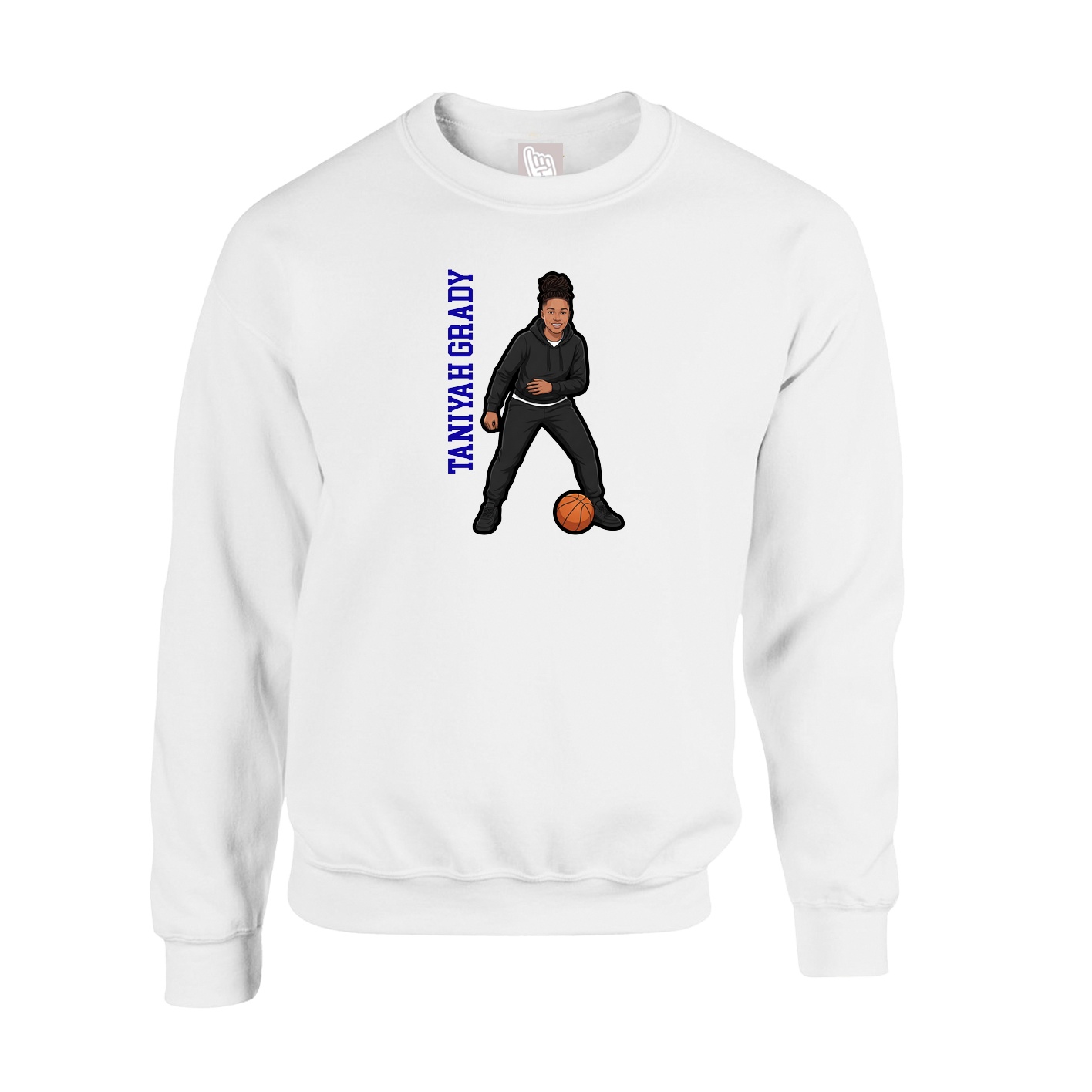 Fleece Crew — Name Vertical in White