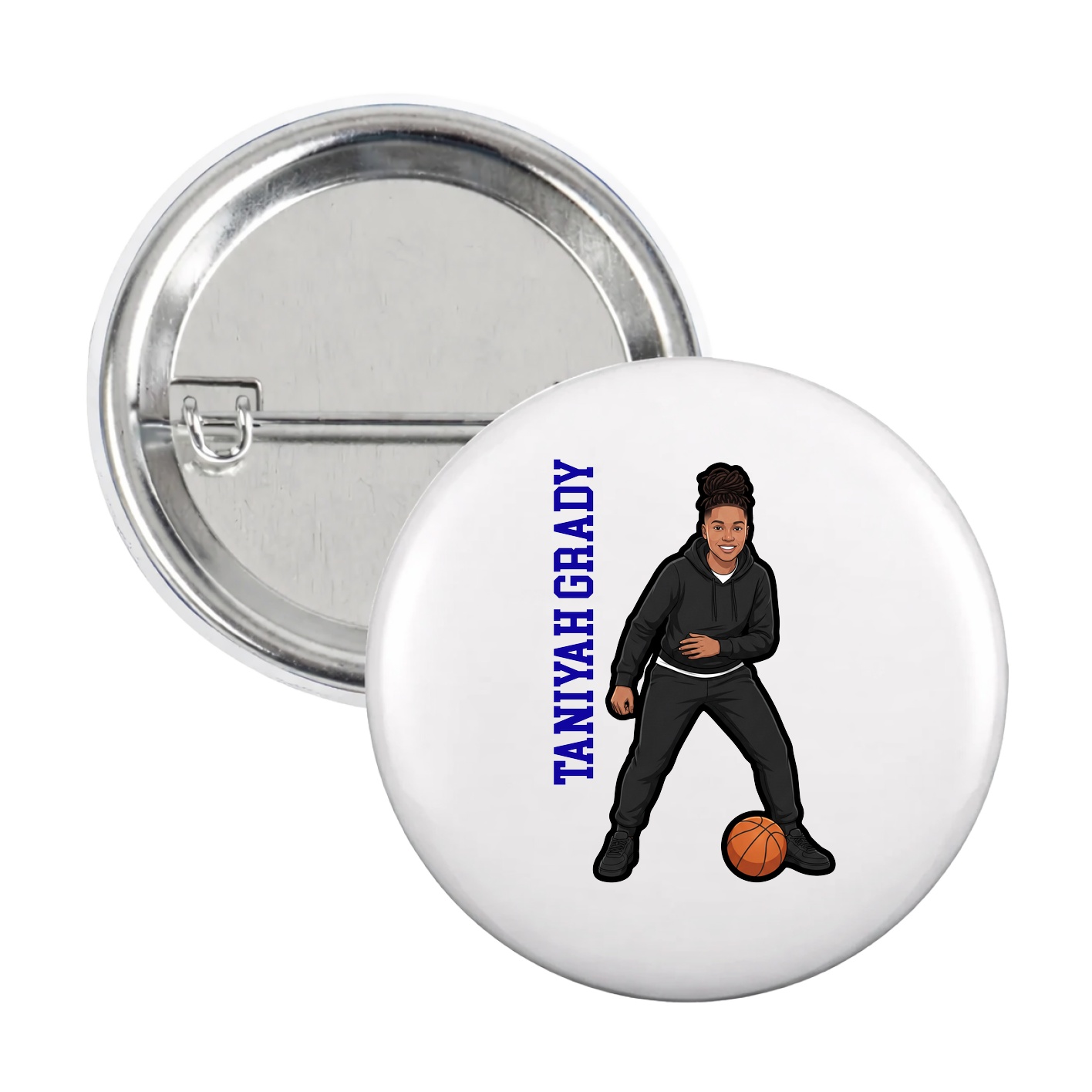 Game Day Button — Name Vertical in White
