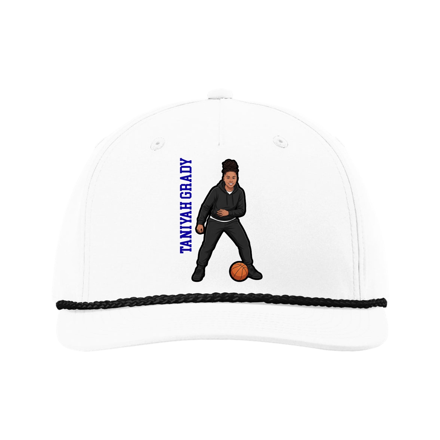Five-Panel Classic Rope Cap — Name Vertical in White