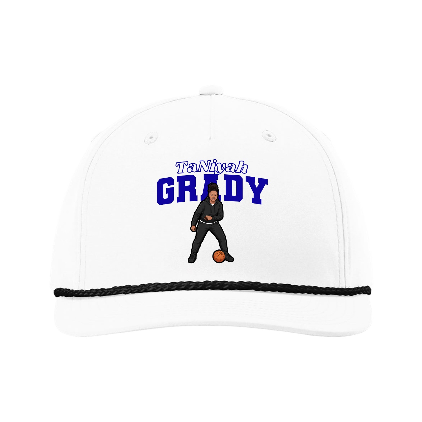 Five-Panel Classic Rope Cap — Name Arch in White