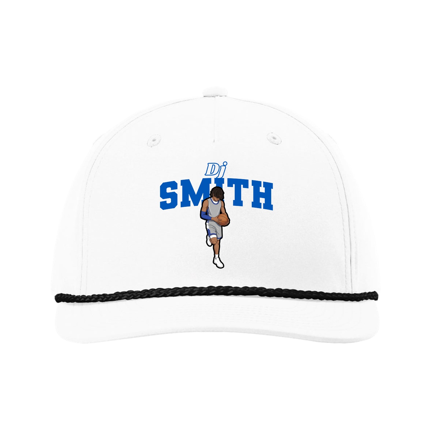 Five-Panel Classic Rope Cap — Name Arch in White