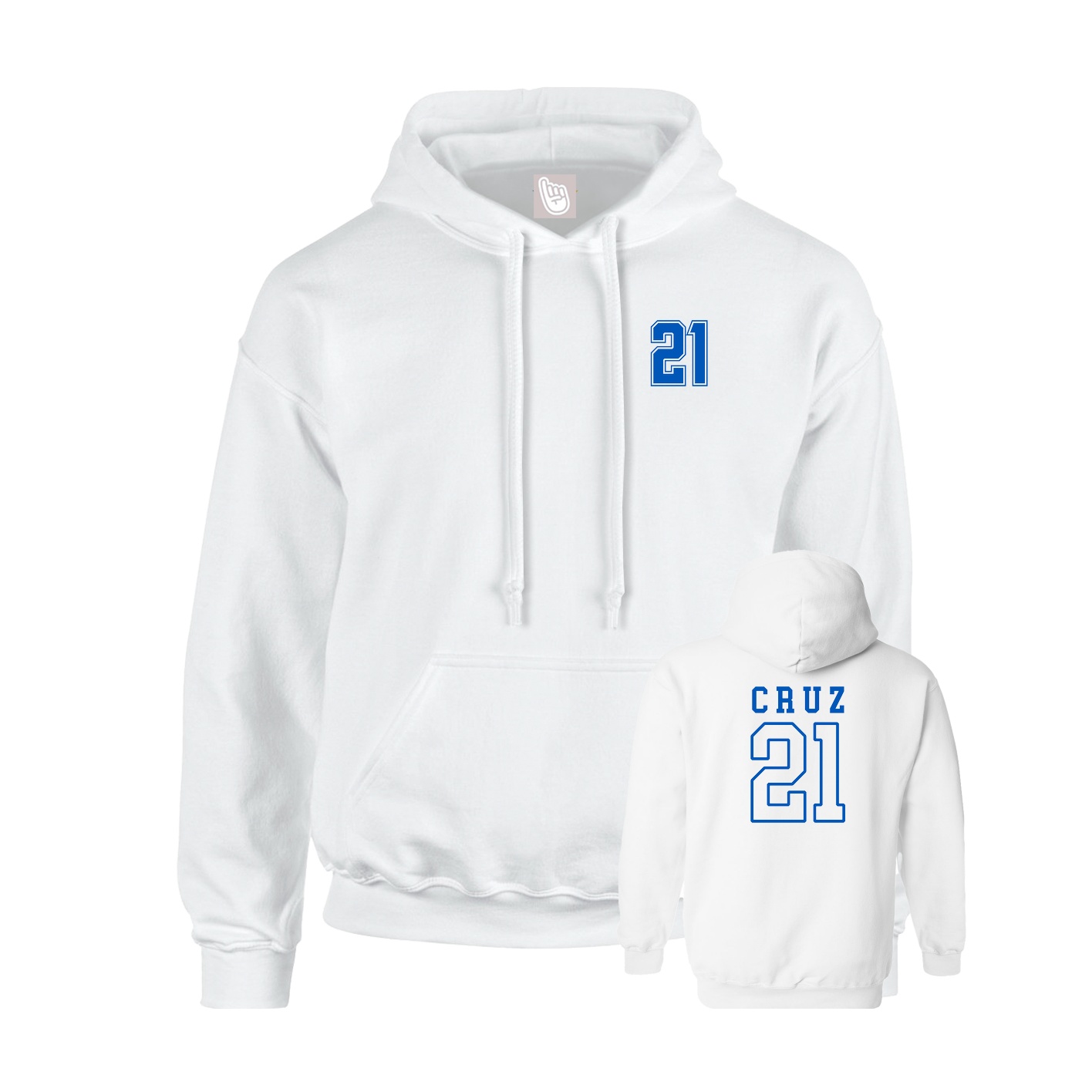 Youth Hoodie — Chest Back in White