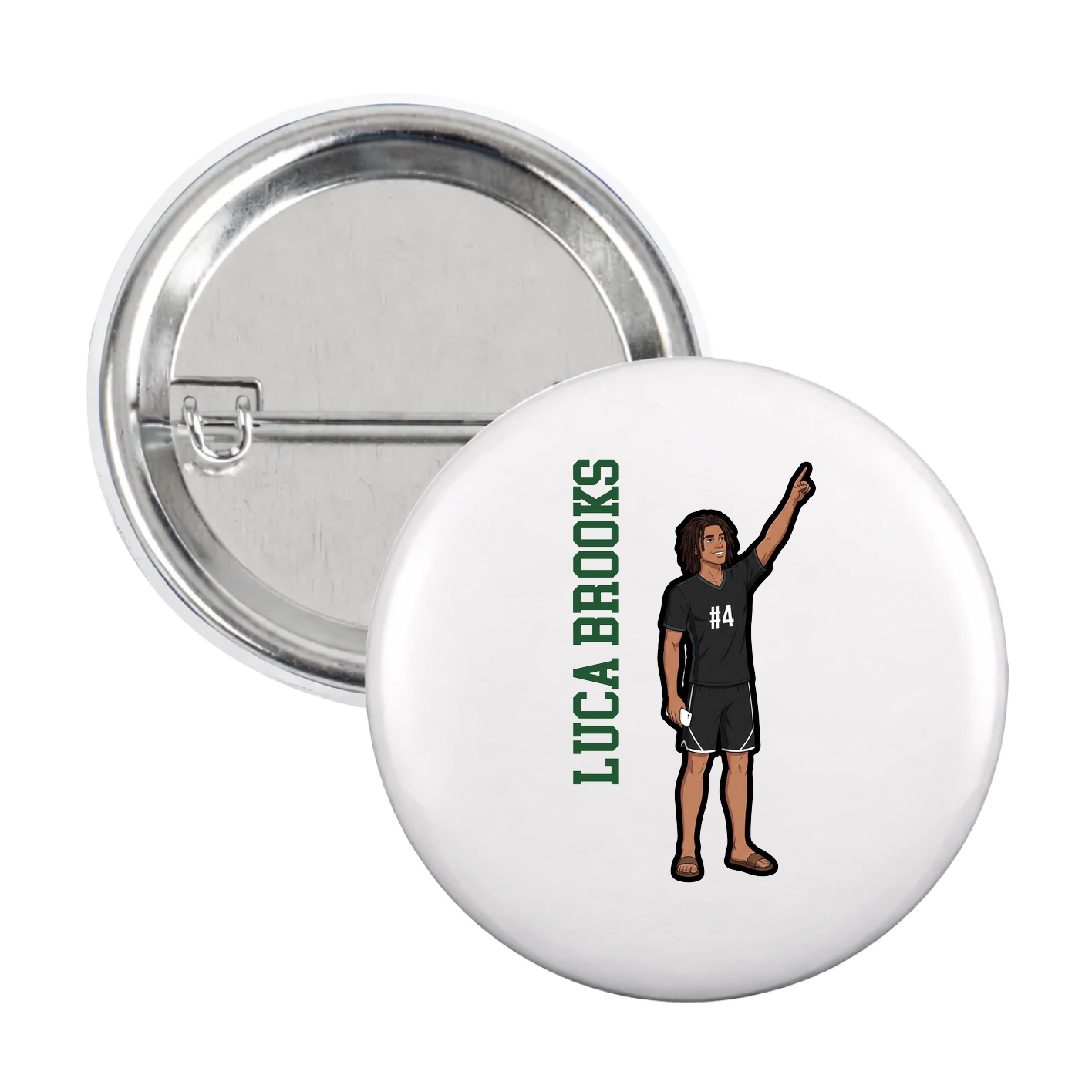 Game Day Button — Name Vertical in White