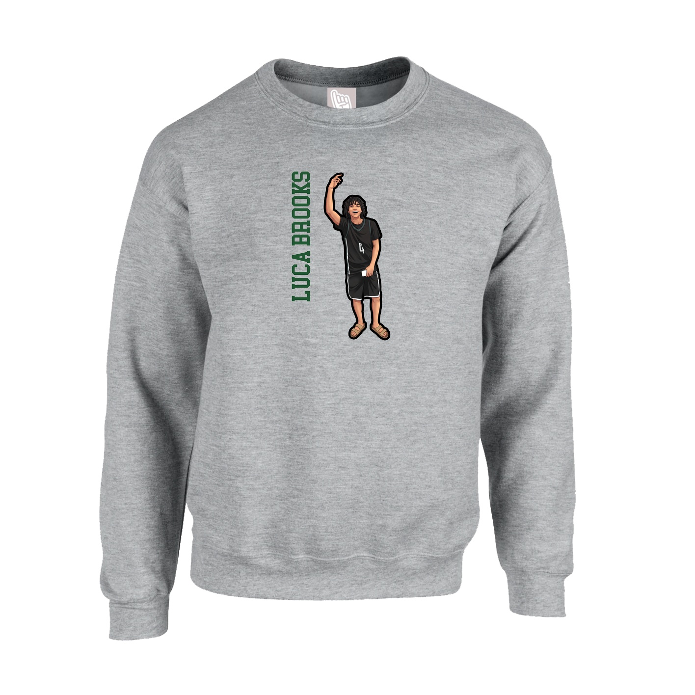 Fleece Crew — Name Vertical in Grey