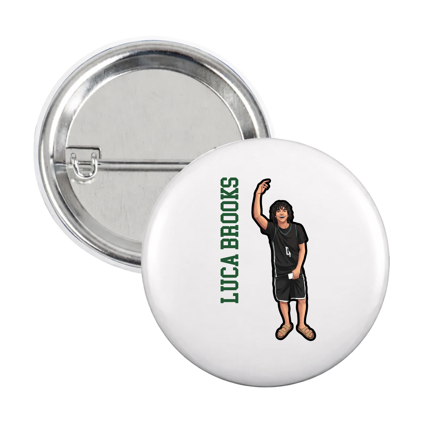 Game Day Button — Name Vertical in White