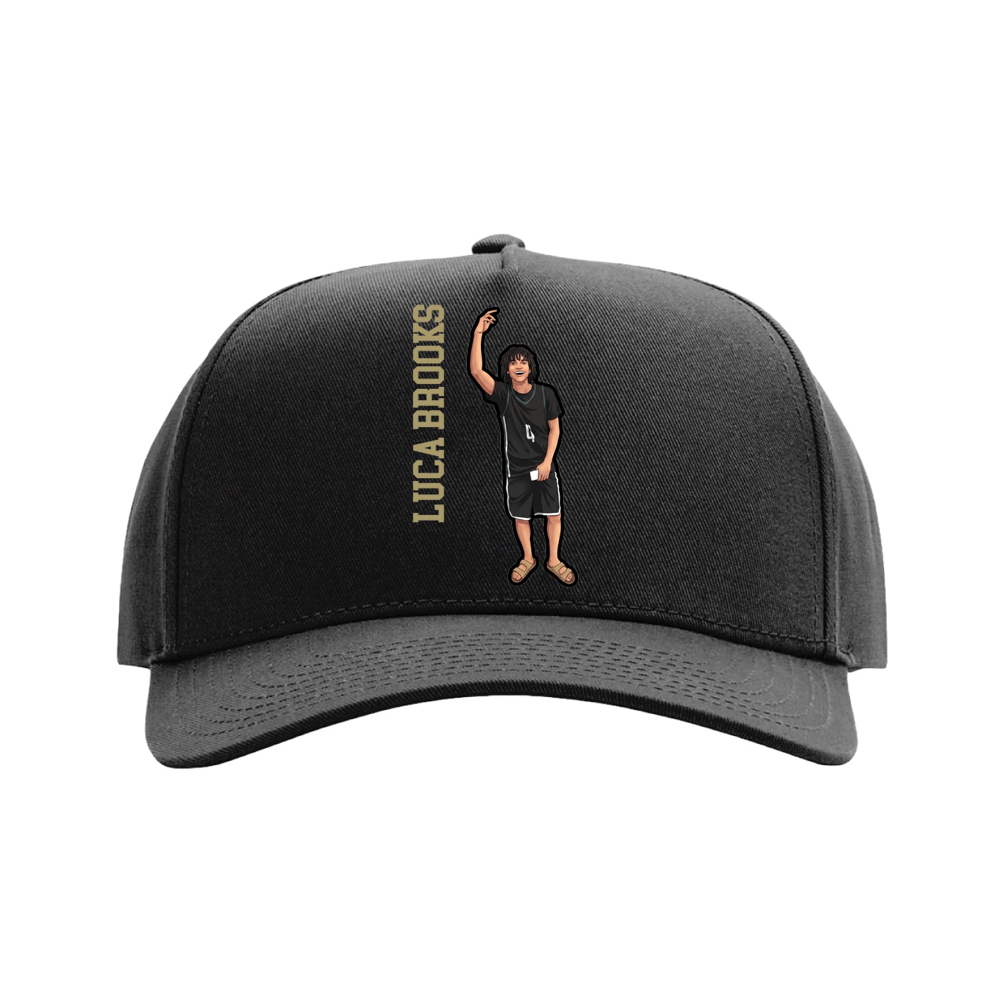 Full Fabric Five-Panel Champ Cap — Name Vertical in Black