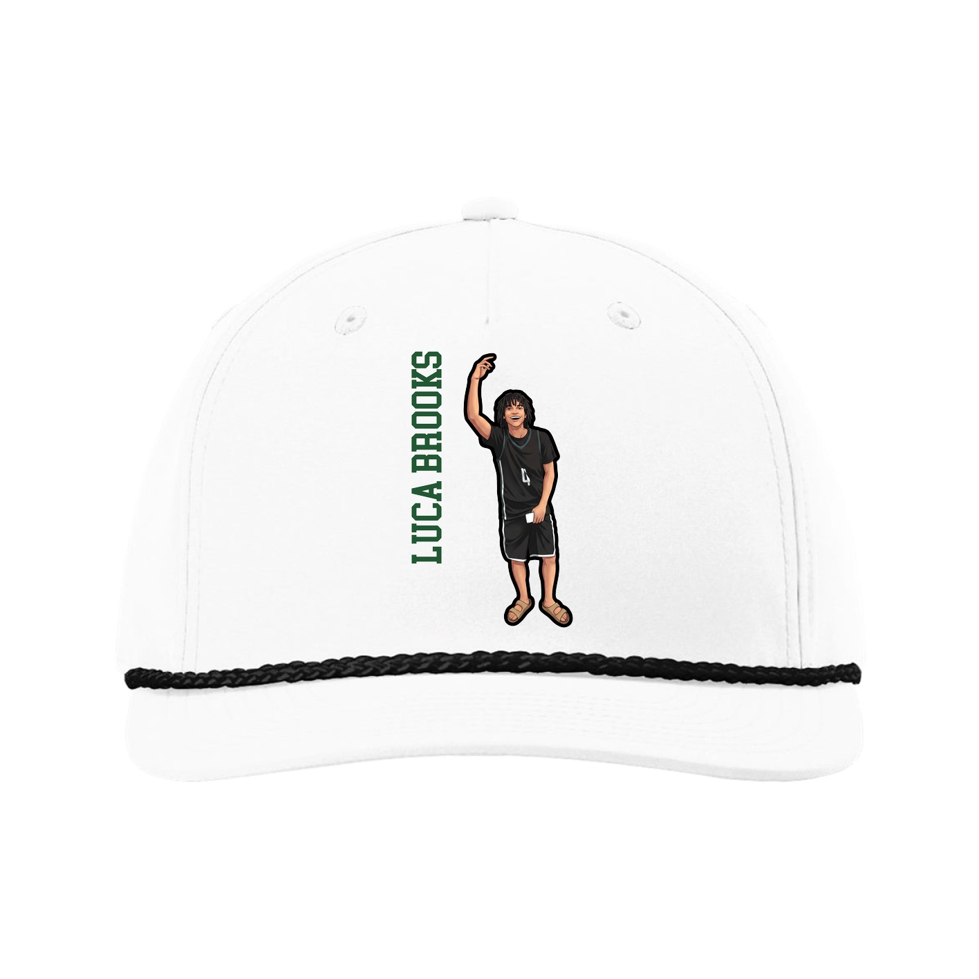 Five-Panel Classic Rope Cap — Name Vertical in White