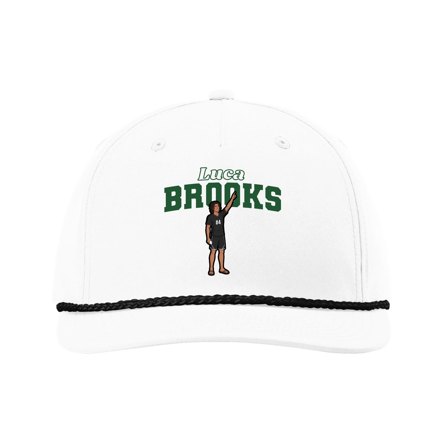 Five-Panel Classic Rope Cap — Name Arch in White