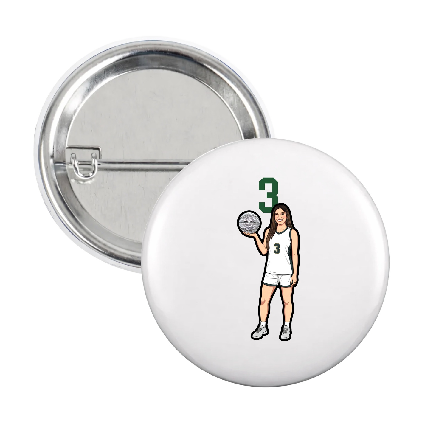 Game Day Button — Number Top in White