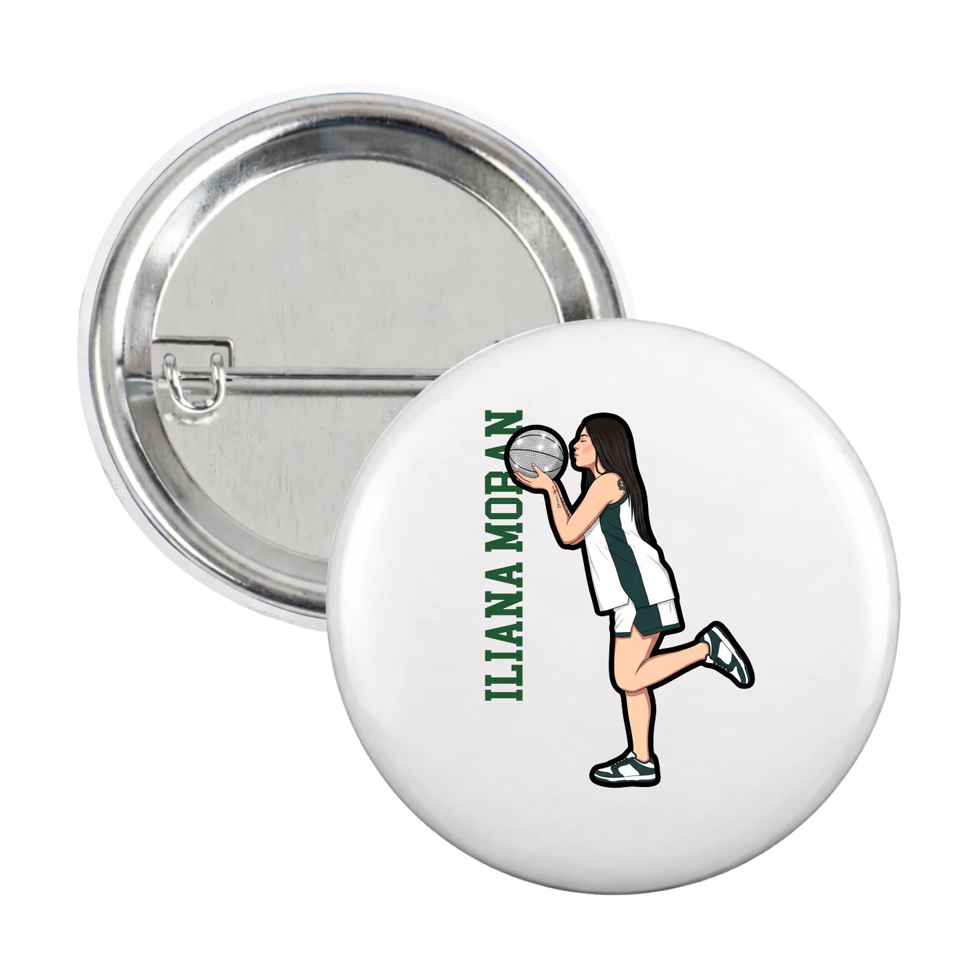 Game Day Button — Name Vertical in White