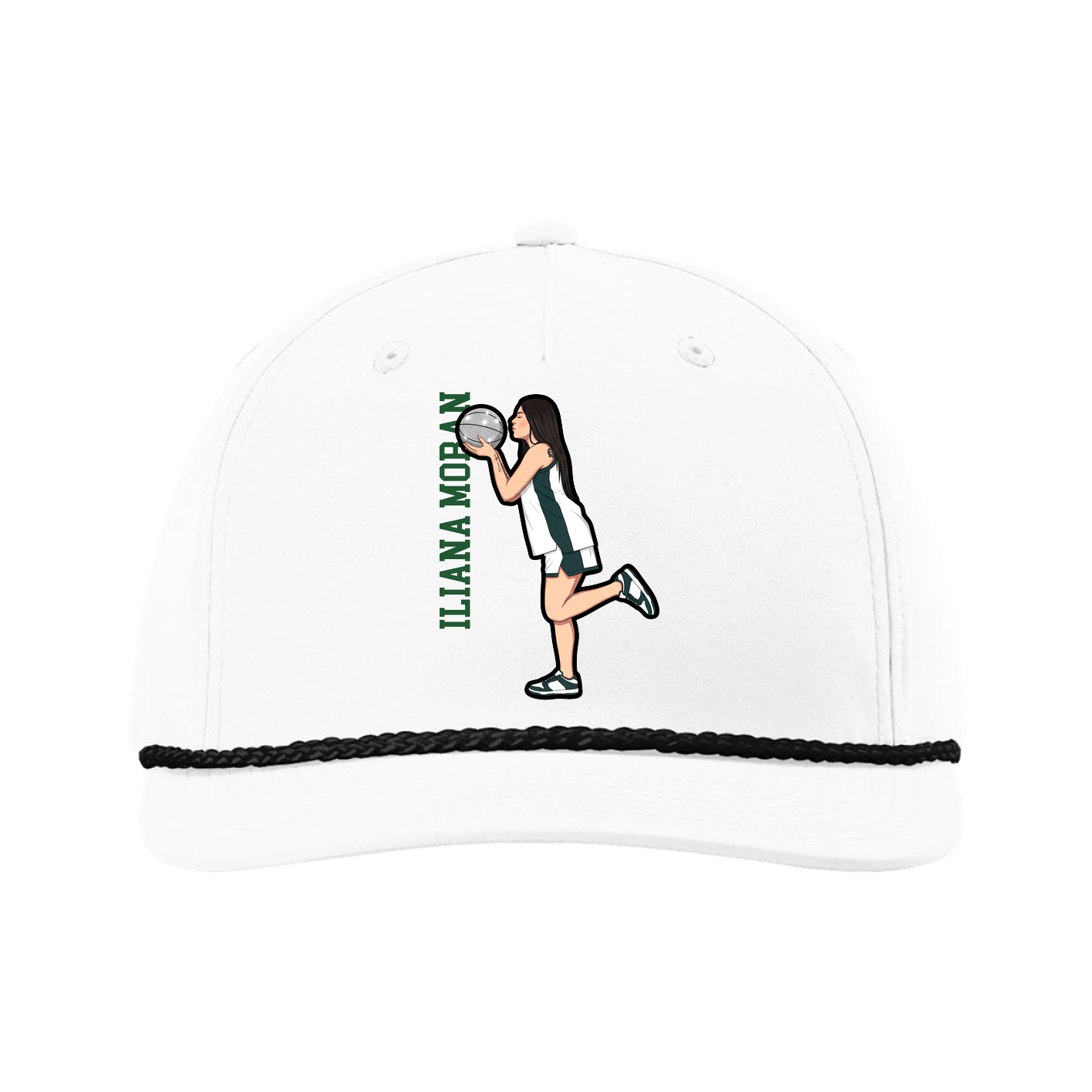 Five-Panel Classic Rope Cap — Name Vertical in White