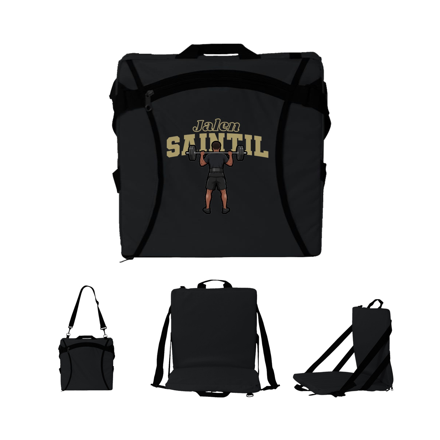 Folding Stadium Seat — Name Arch in Black
