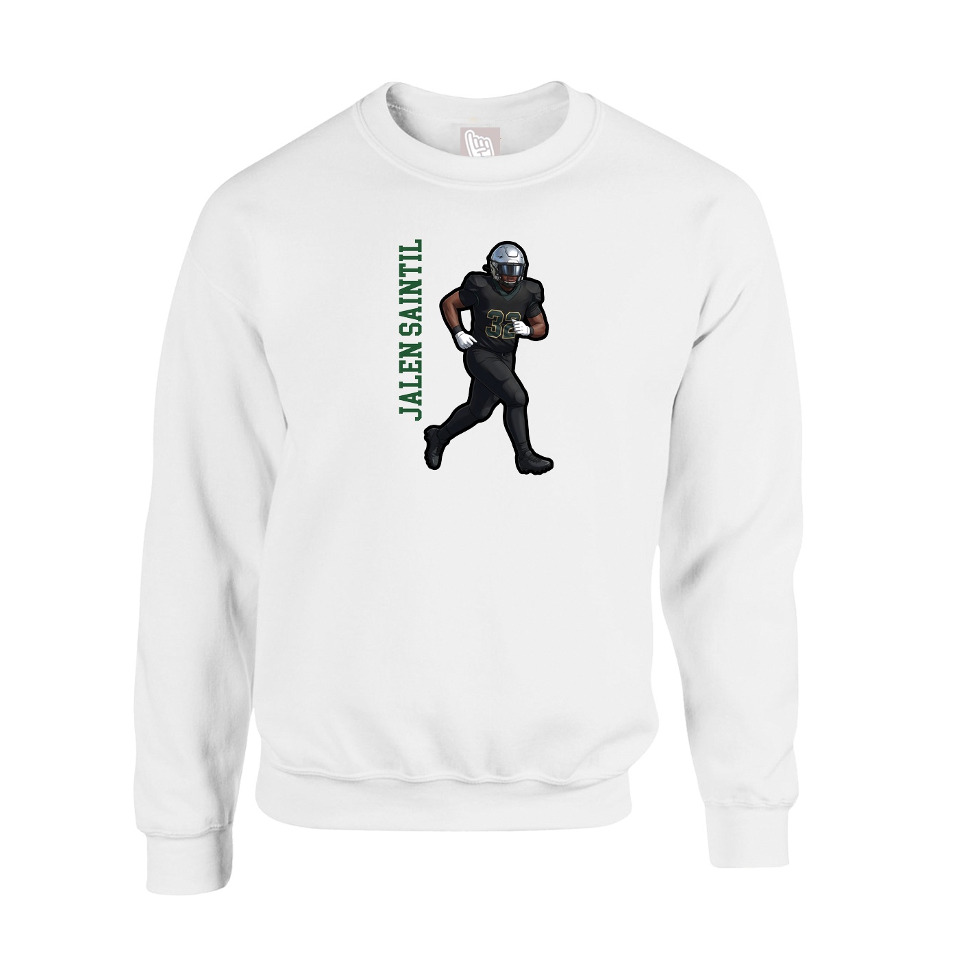 Fleece Crew — Name Vertical in White