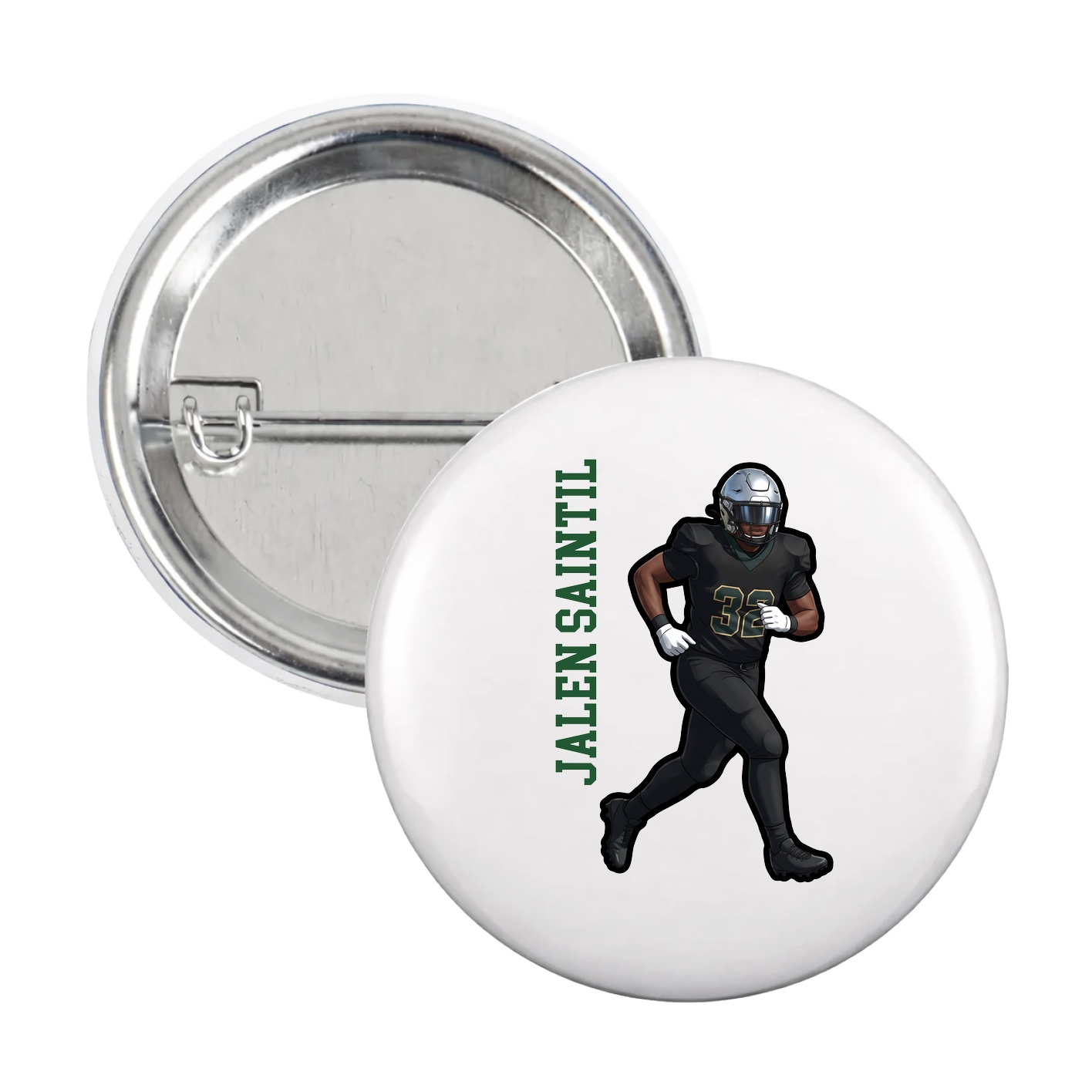 Game Day Button — Name Vertical in White