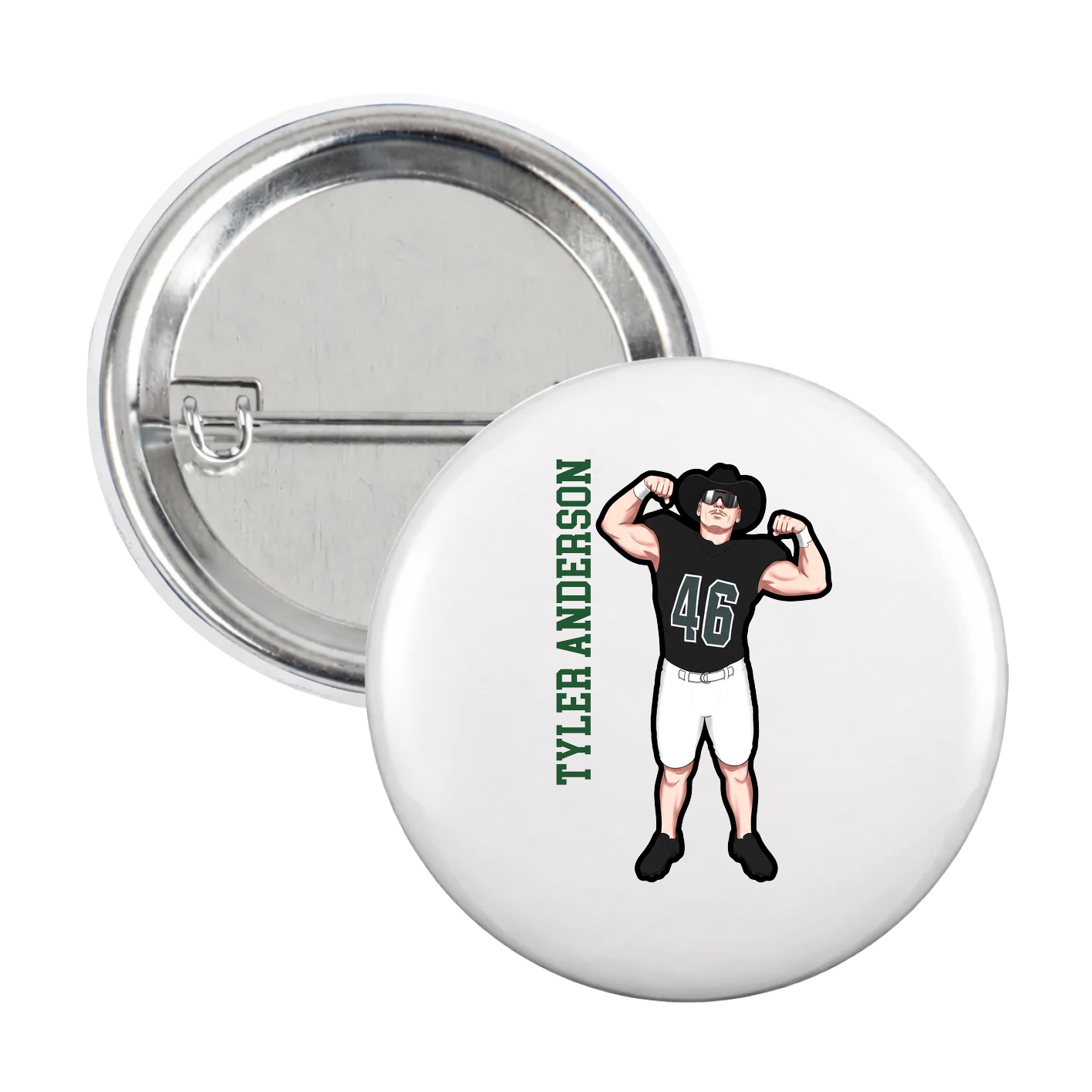 Game Day Button — Name Vertical in White
