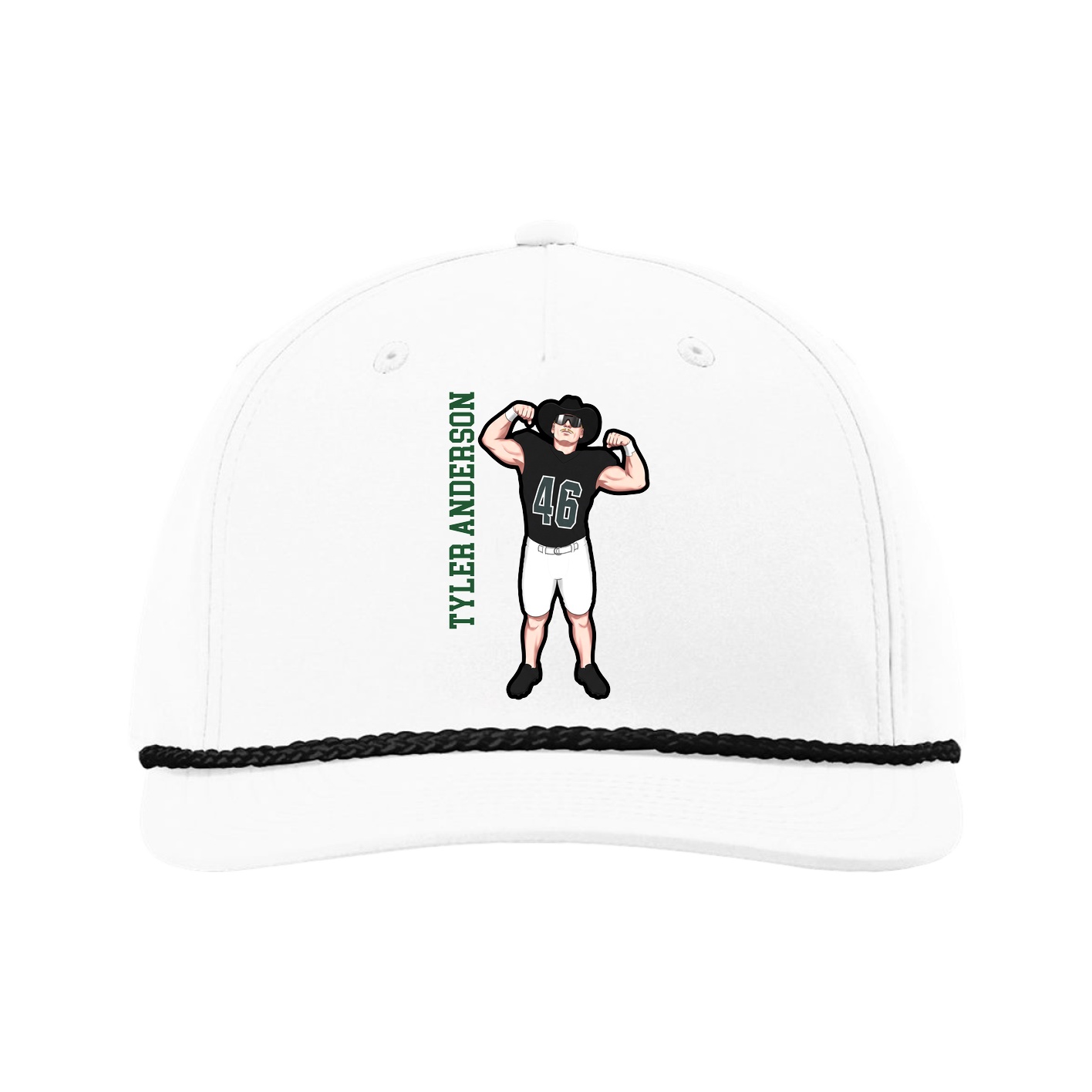 Five-Panel Classic Rope Cap — Name Vertical in White