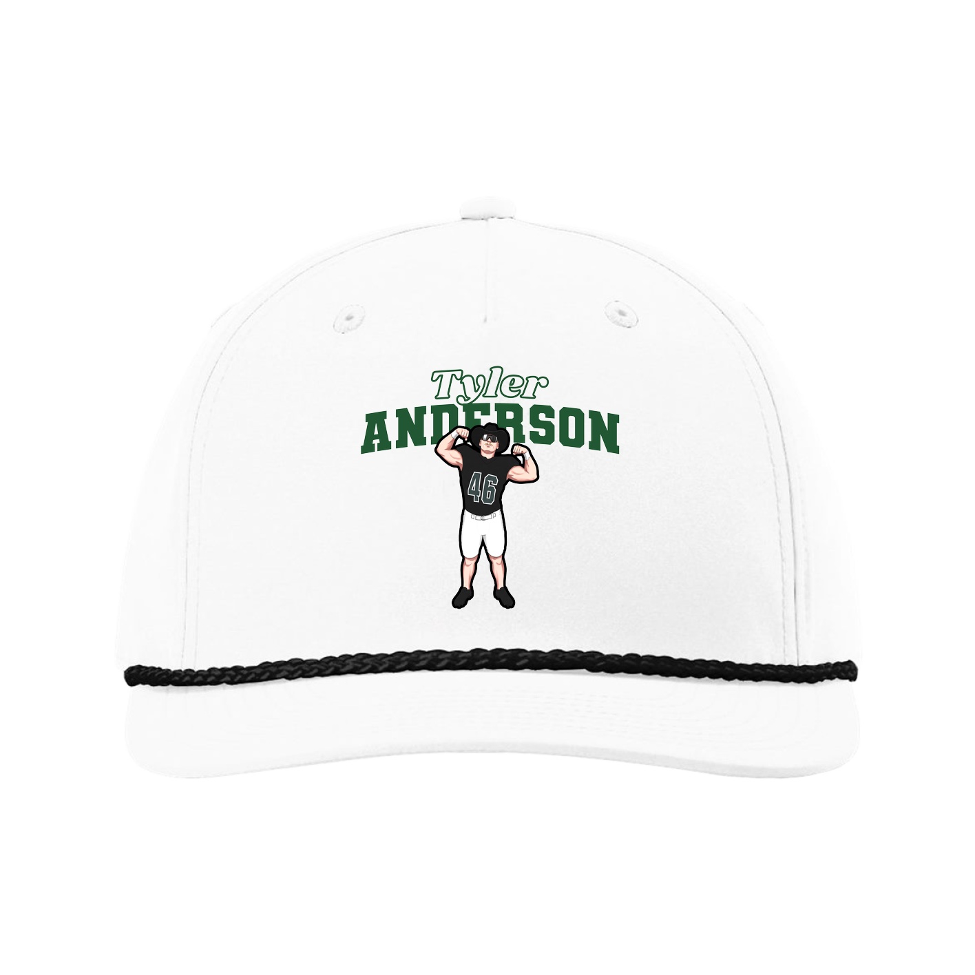 Five-Panel Classic Rope Cap — Name Arch in White