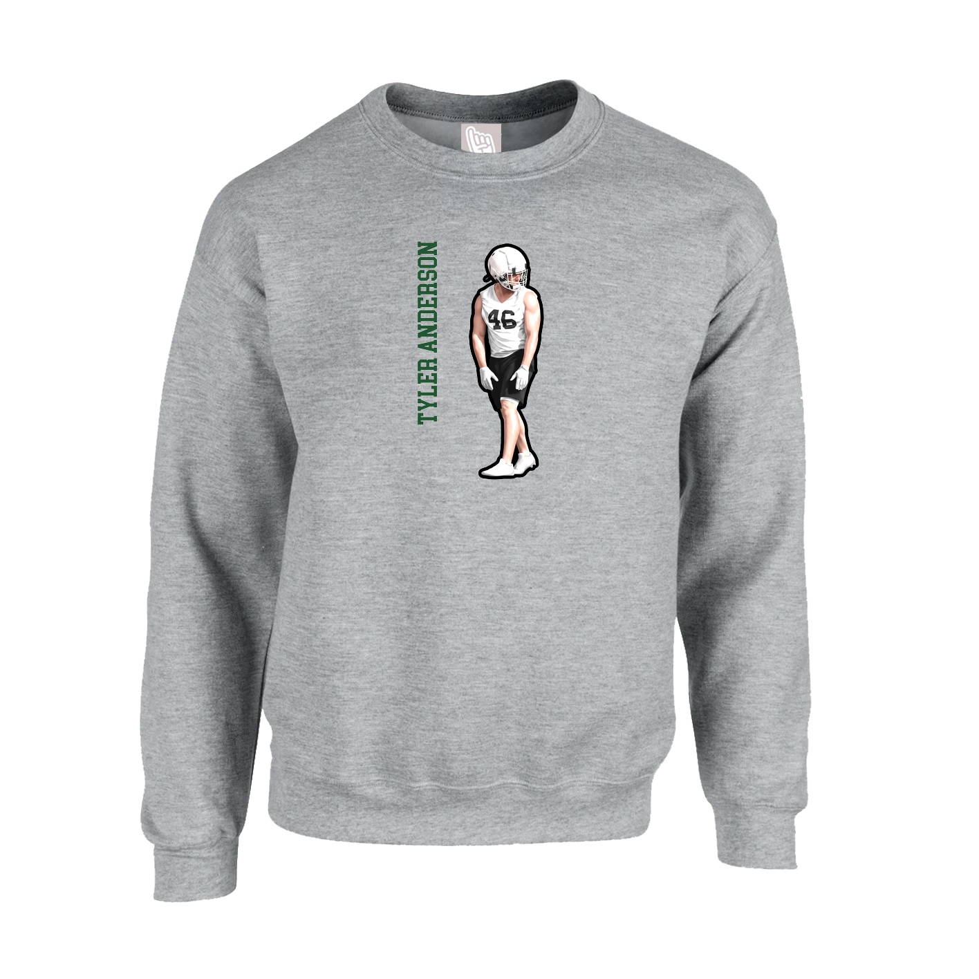 Fleece Crew — Name Vertical in Grey