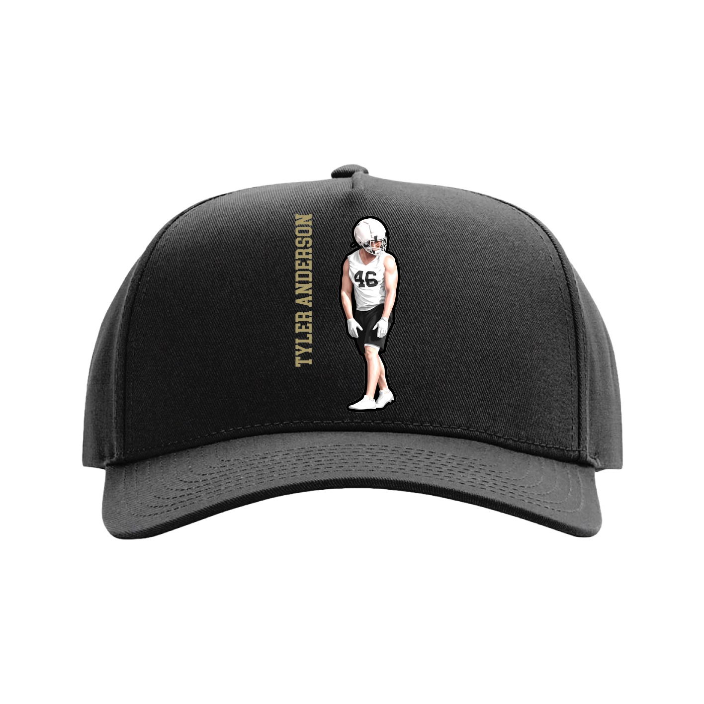 Full Fabric Five-Panel Champ Cap — Name Vertical in Black