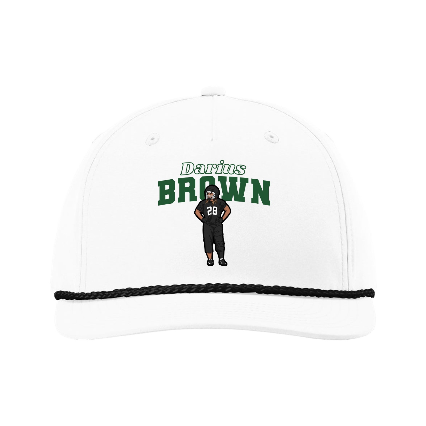 Five-Panel Classic Rope Cap — Name Arch in White