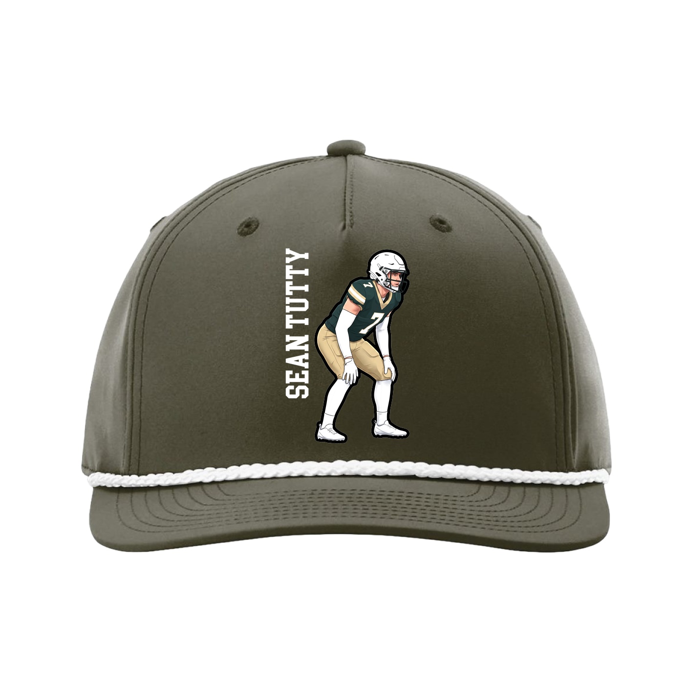 Five-Panel Classic Rope Cap — Name Vertical in Green