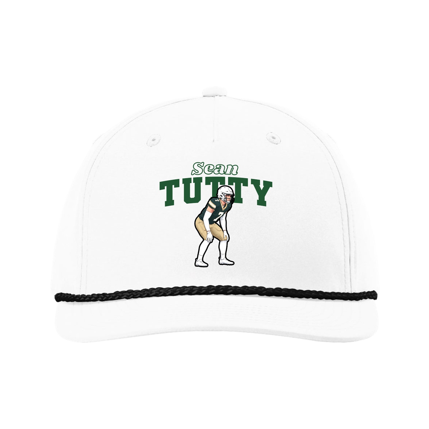 Five-Panel Classic Rope Cap — Name Arch in White