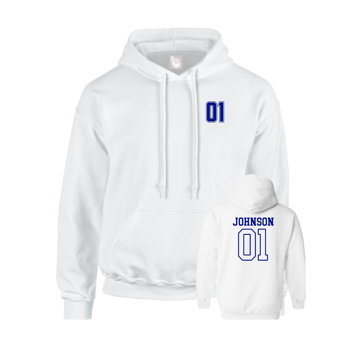 Youth Hoodie — Chest Back in White