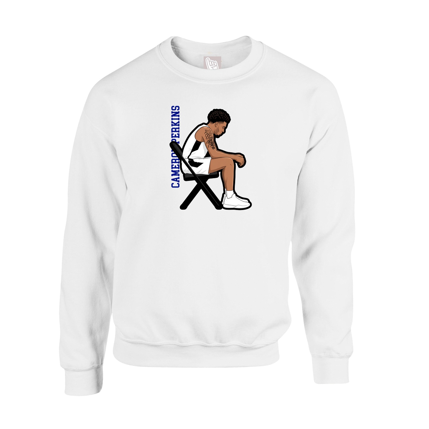 Fleece Crew — Name Vertical in White