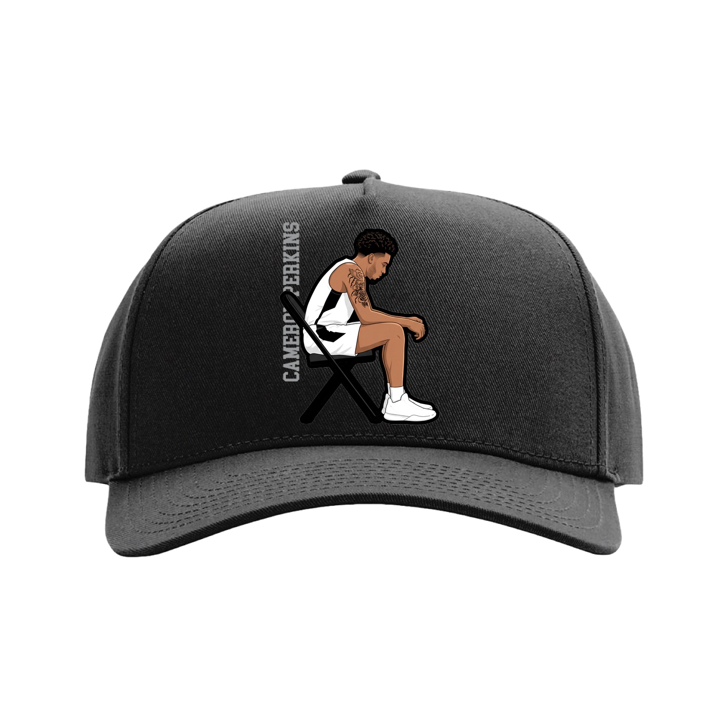 Full Fabric Five-Panel Champ Cap — Name Vertical in Black