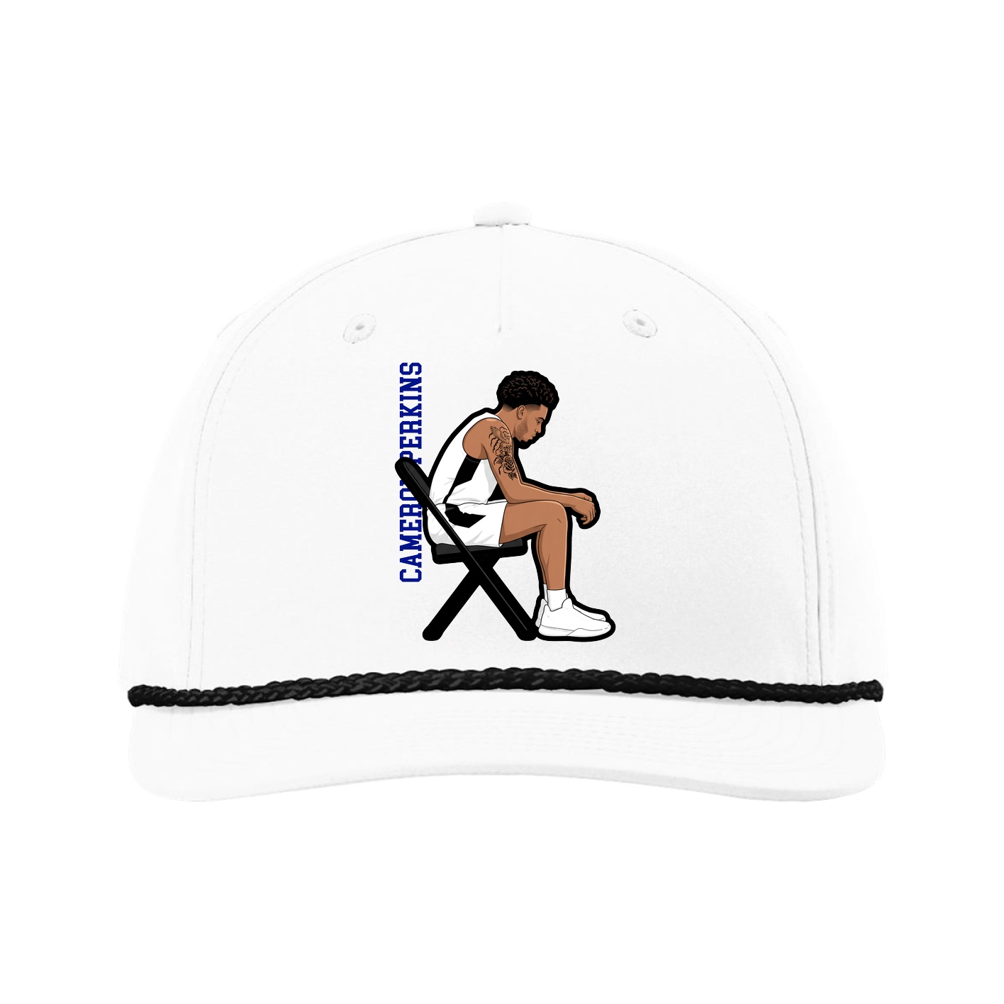 Five-Panel Classic Rope Cap — Name Vertical in White