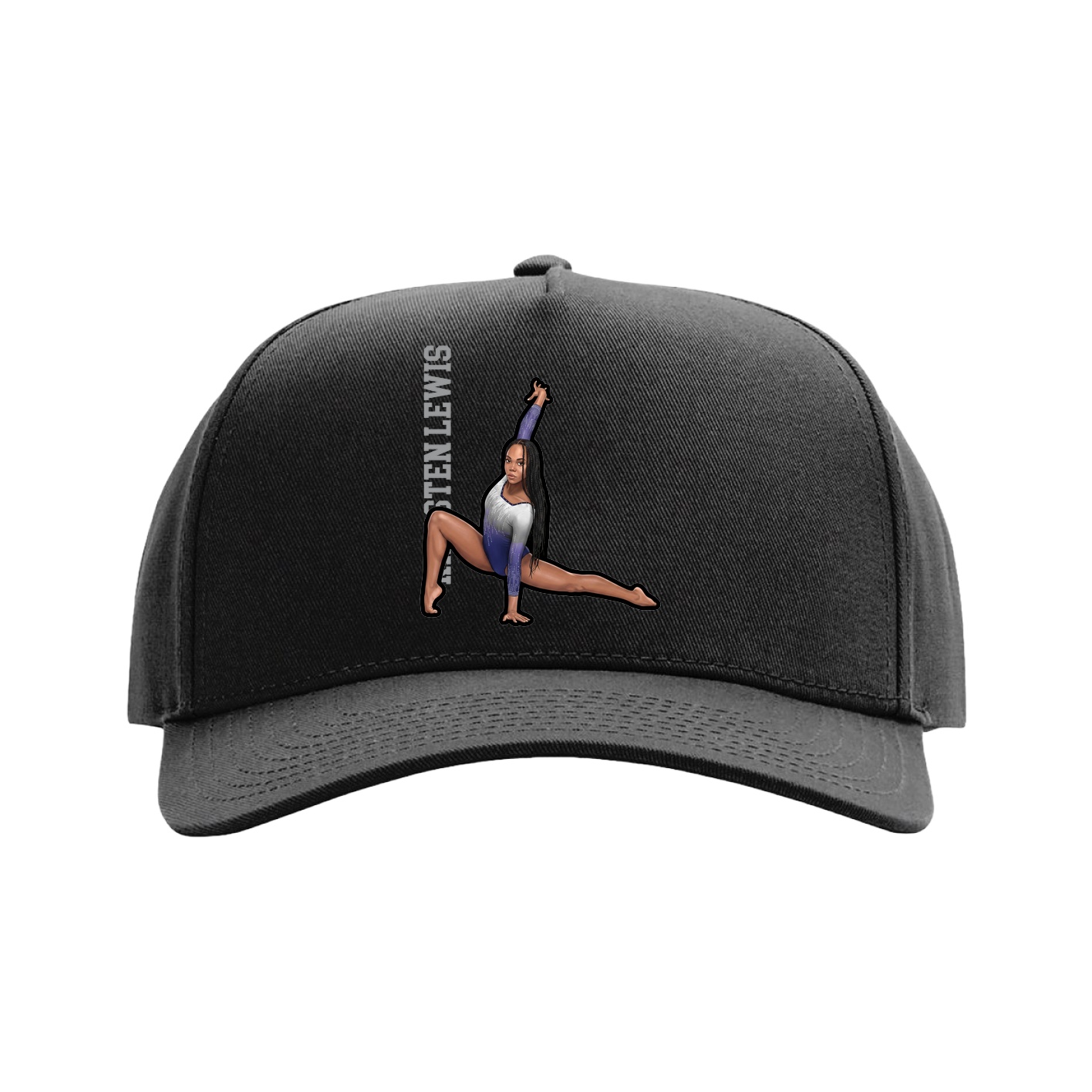 Full Fabric Five-Panel Champ Cap — Name Vertical in Black