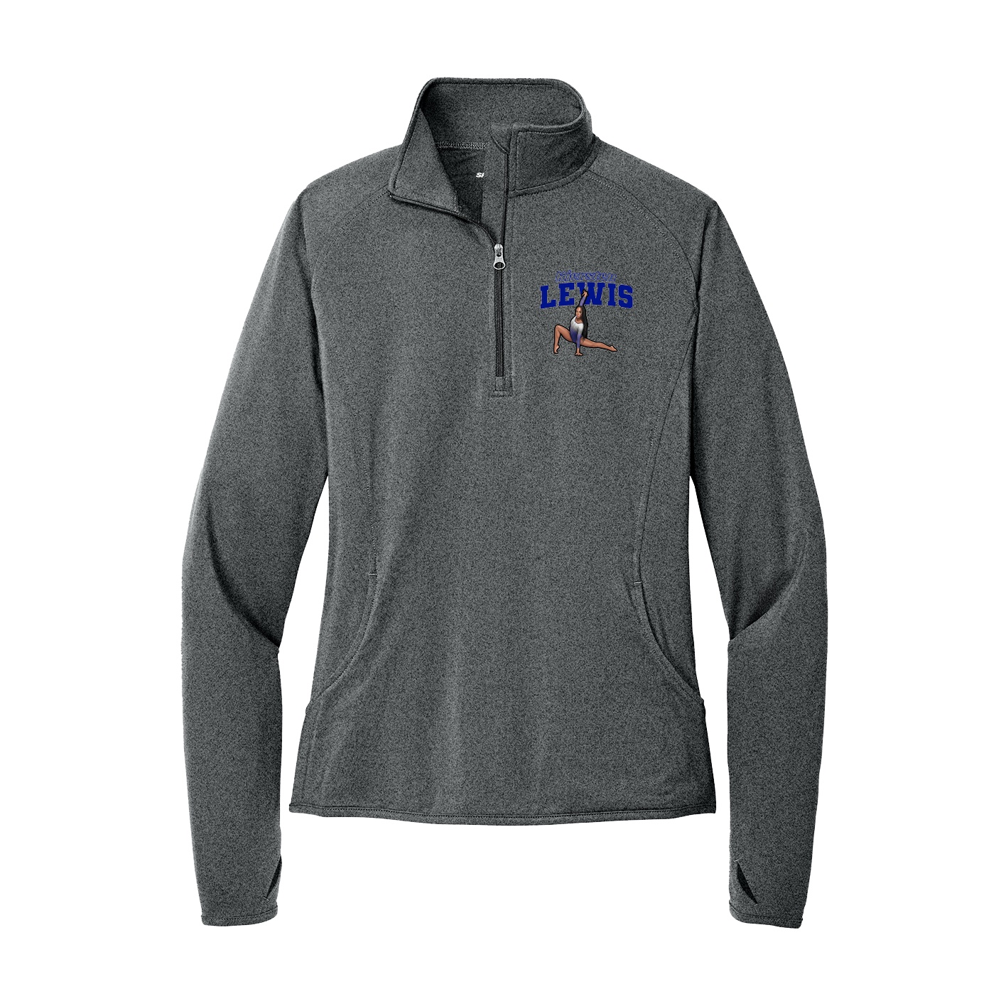 Women's Q-Zip Pullover — Name Arch in Grey